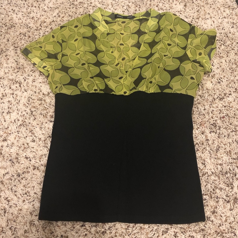 Express Ribbed Black and Green Top, Small
